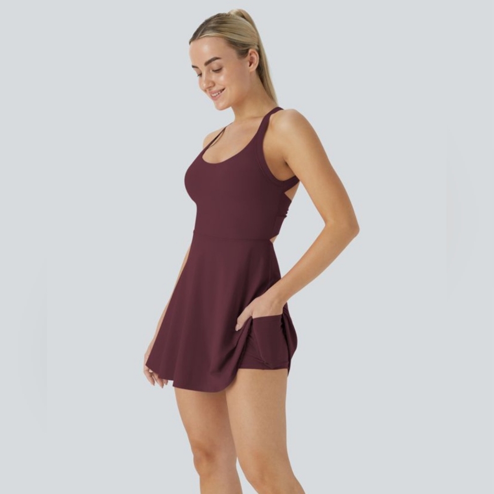 Backless Twisted Flare Dance Active Dress-Regular Length